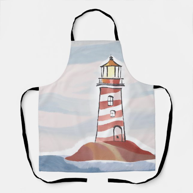 Classic Lighthouse | Ocean Coastal Watercolor Apron (Front)