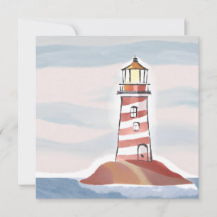 Classic Lighthouse   Ocean Coastal Watercolor Card