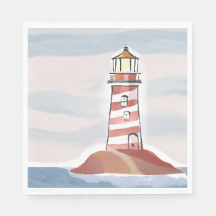 Classic Lighthouse   Ocean Coastal Watercolor Napkin