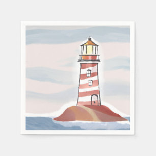 Classic Lighthouse Ocean Coastal Watercolor Napkin