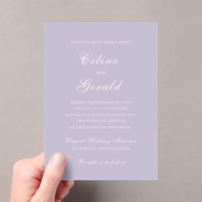 Classic Lilac Elegant Wedding Acrylic Invitations (Insitu (Handheld))