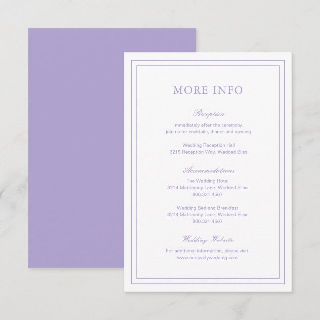 Classic Lilac Elegant Wedding Enclosure Card (Front/Back)