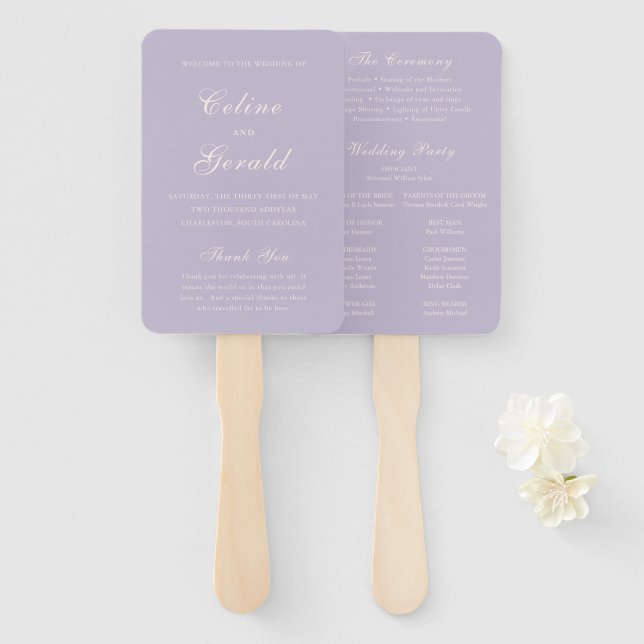 Classic Lilac Elegant Wedding Program Hand Fan (Front and Back)