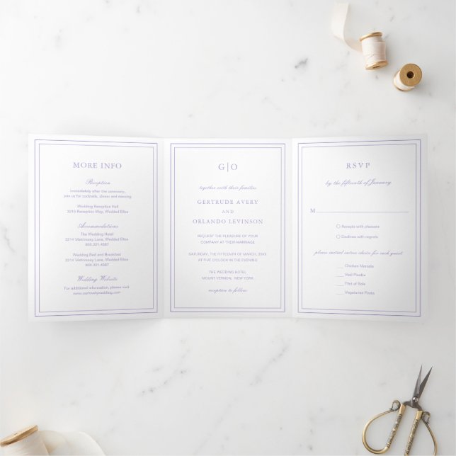 Classic Lilac Elegant Wedding Tri-Fold Invitation (Inside)