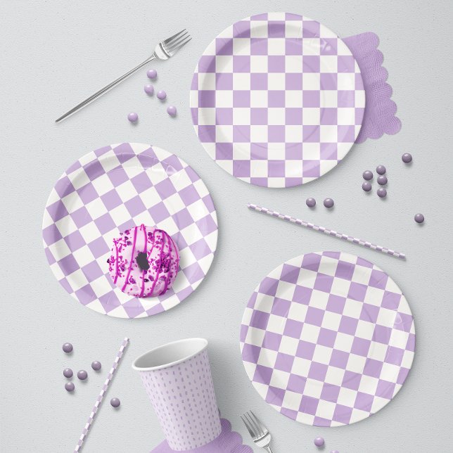 Classic Lilac Gingham Picnic Paper Plate (Creator Uploaded)