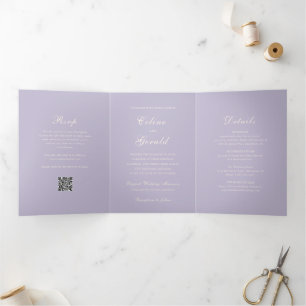 Classic Lilac QR Code Elegant Wedding Tri-Fold Invitation