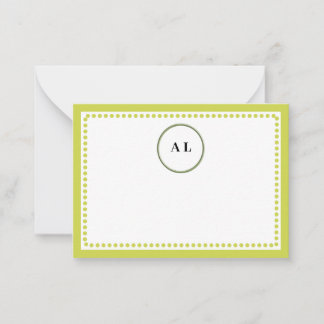 Classic Lime Green Border & Dots Monogrammed Note Card