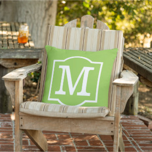 Classic Lime Green Custom Monogram Letter Outdoor Cushion