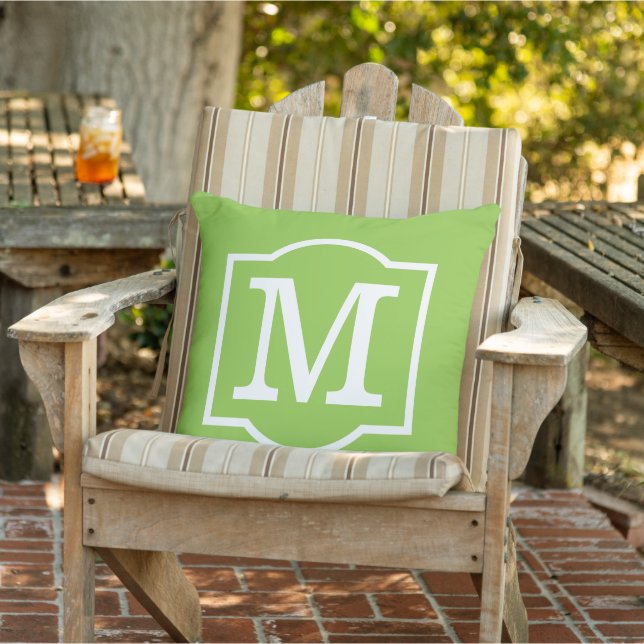 Classic Lime Green Custom Monogram Letter Outdoor Cushion (Chair)