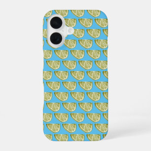 Classic Lime Green Slice Pattern On Sky Blue iPhone 16 Case