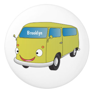 Classic lime green van cartoon ceramic knob