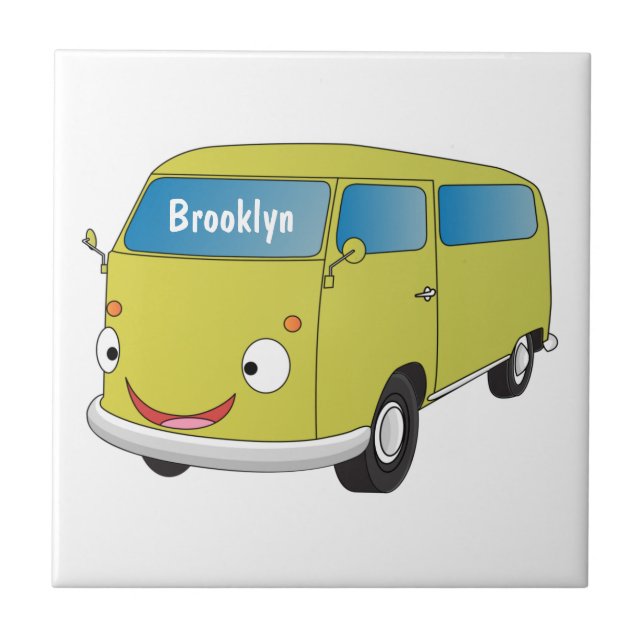 Classic lime green van cartoon ceramic tile (Front)