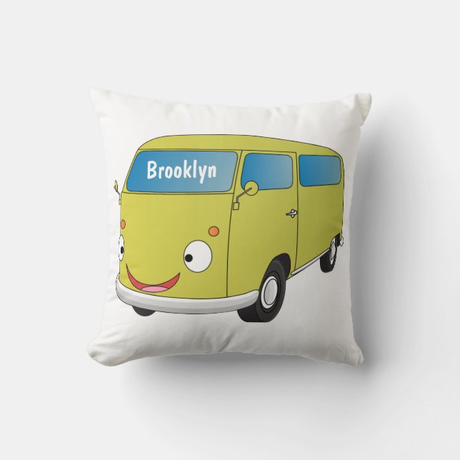 Classic lime green van cartoon cushion (Front)