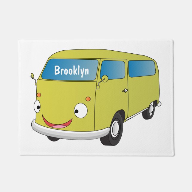 Classic lime green van cartoon doormat (Front)