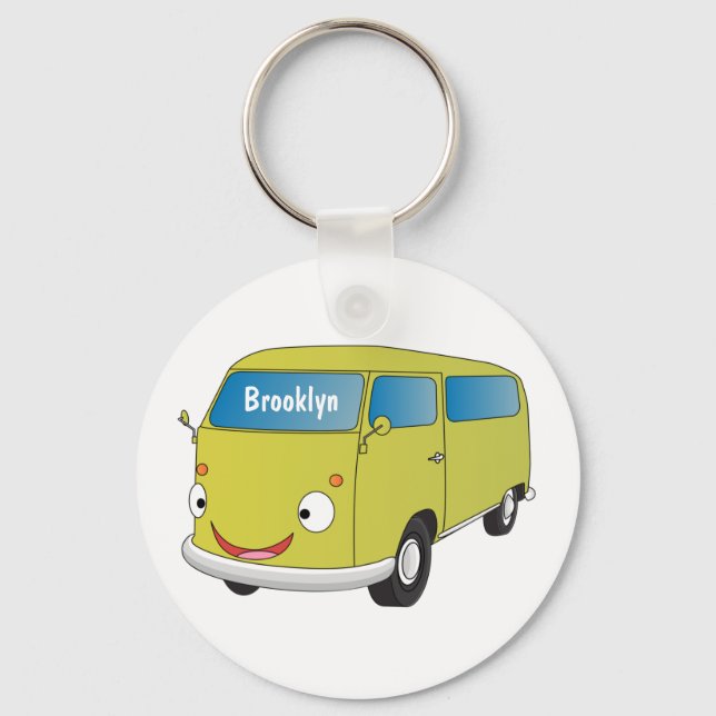 Classic lime green van cartoon  key ring (Front)