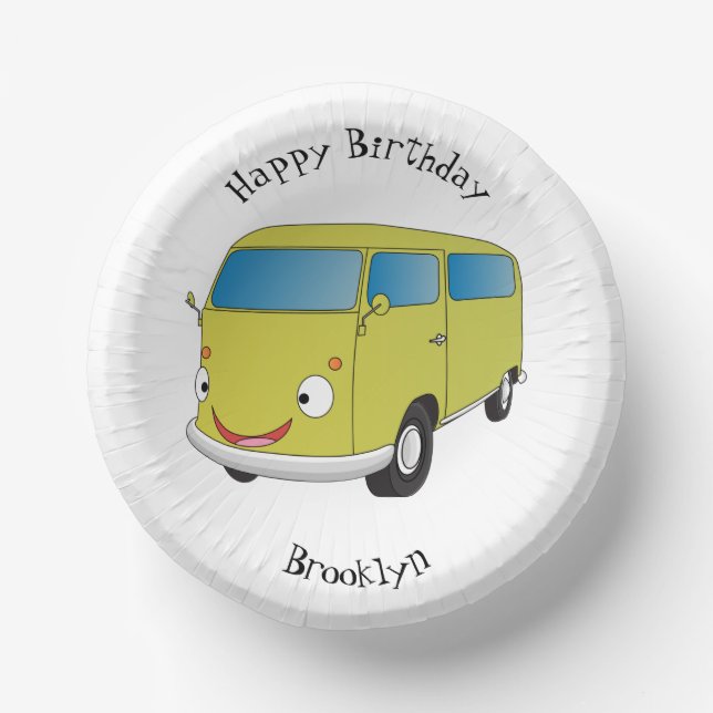Classic lime green van cartoon paper plate (Front)