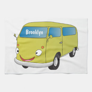 Classic lime green van cartoon tea towel