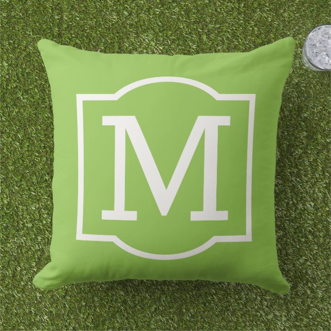 Classic Lime Green White Bracket Monogram Cushion (Grass)