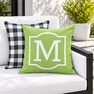 Classic Lime Green White Bracket Monogram Cushion