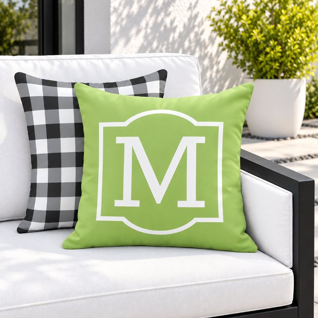 Classic Lime Green White Bracket Monogram Cushion (Creator Uploaded)