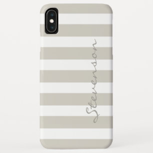 Classic Linen Beige Stripes - Personalised Name iPhone XS Max Case