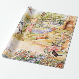 Classic little duck walking with a fox wrapping paper