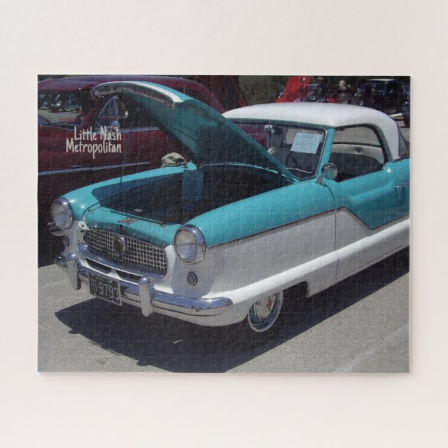 Classic Little Turquoise Nash Metropolitan Car Jigsaw Puzzle (Horizontal)
