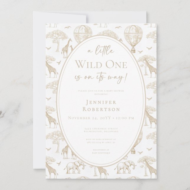 Classic Little Wild One Baby Shower Toile Invitation (Front)