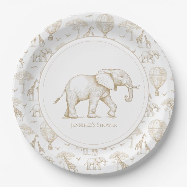 Classic Little Wild One Baby Shower Toile Paper Plate (Front)
