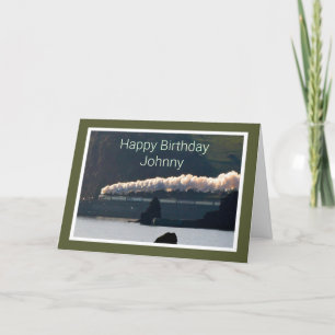 Classic loco in full steam, personalized birthday card