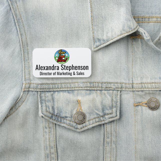 Classic Logo Above Custom Personalized Business Name Tag (In Situ)