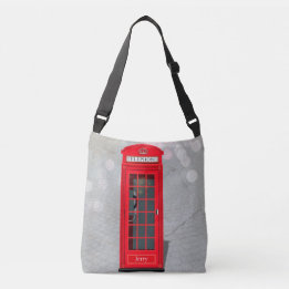 Classic London Red Phone Booth with Name  Crossbody Bag