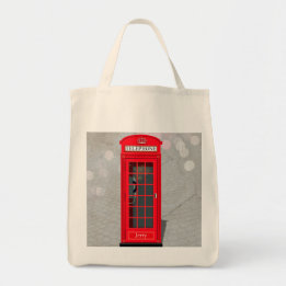 Classic London Red Phone Booth with Name  Tote Bag