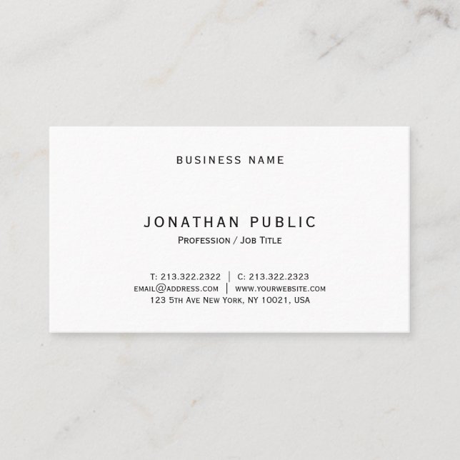 Classic Look Minimalist Professional Elegant White Business Card (Front)