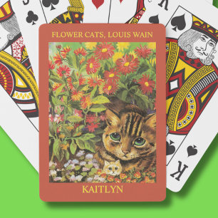 Classic Louis Wain Flower Cats Personalised Playing Cards
