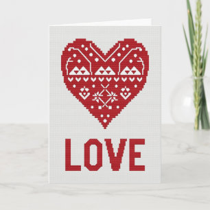 Classic Love Cross Stitch Heart Card