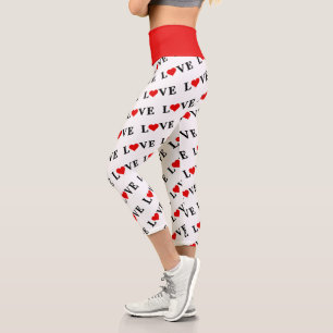 Classic LOVE Heart Motif Pattern Elegant Capri Leggings