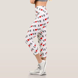 Classic LOVE Heart Motif Pattern Elegant Capri Leggings