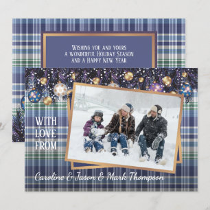 Classic Love Seasons Greetings Purple Blue Plaid Holiday Card