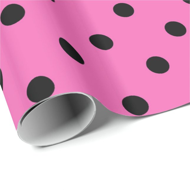 Classic, lovely, elegant pink & black  polka dots wrapping paper (Roll Corner)