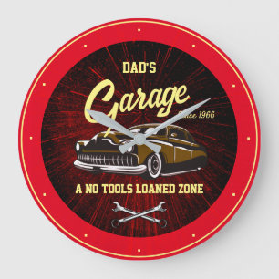 Classic Low Rider Garage Name Slogan Black Red  Large Clock