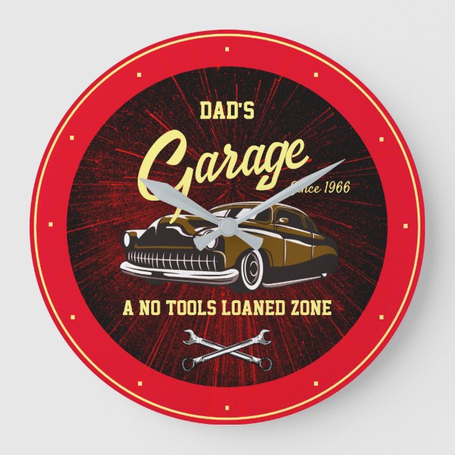 Classic Low Rider Garage Name Slogan Black Red  Large Clock (Front)