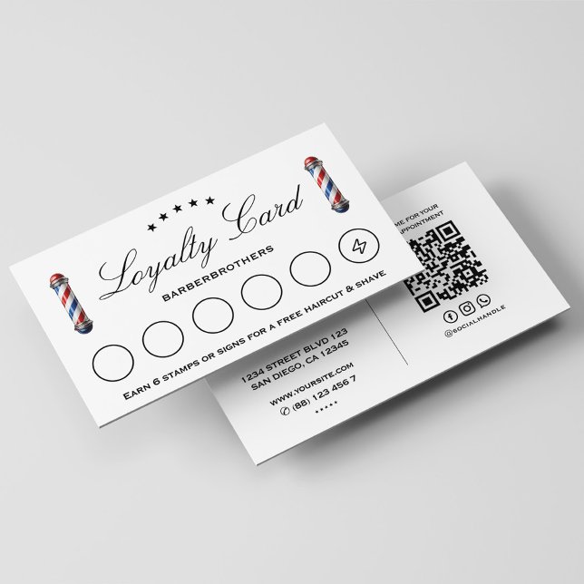 Classic Loyalty Travel Barber Pole Minimal White  Business Card (Classic Loyalty Travel Barber Pole Minimal White Business Card
)