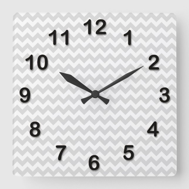 Classic Lt Grey Wht Thin#2 Chevron Zig-Zag Pattern Square Wall Clock (Front)
