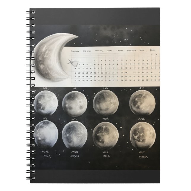 Classic Lunar Phases - Retro Celestial Calendar Pr Notebook (Front)