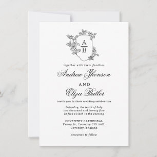 Classic Luxe Black Monogram Wedding Invitation