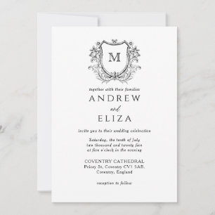 Classic Luxe Black Monogram Wedding Invitation