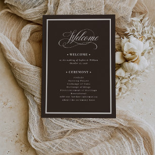 Classic Luxe Dark Espresso Brown Wedding Program