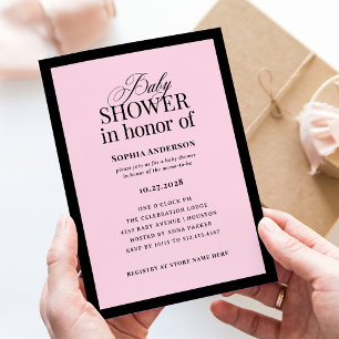Classic Luxe   Elegant Black and Pink Baby Shower Invitation