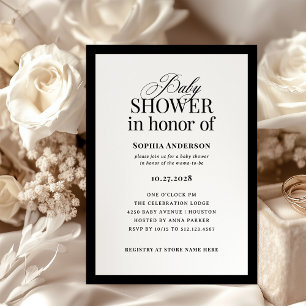 Classic Luxe Elegant Black and White Baby Shower Invitation